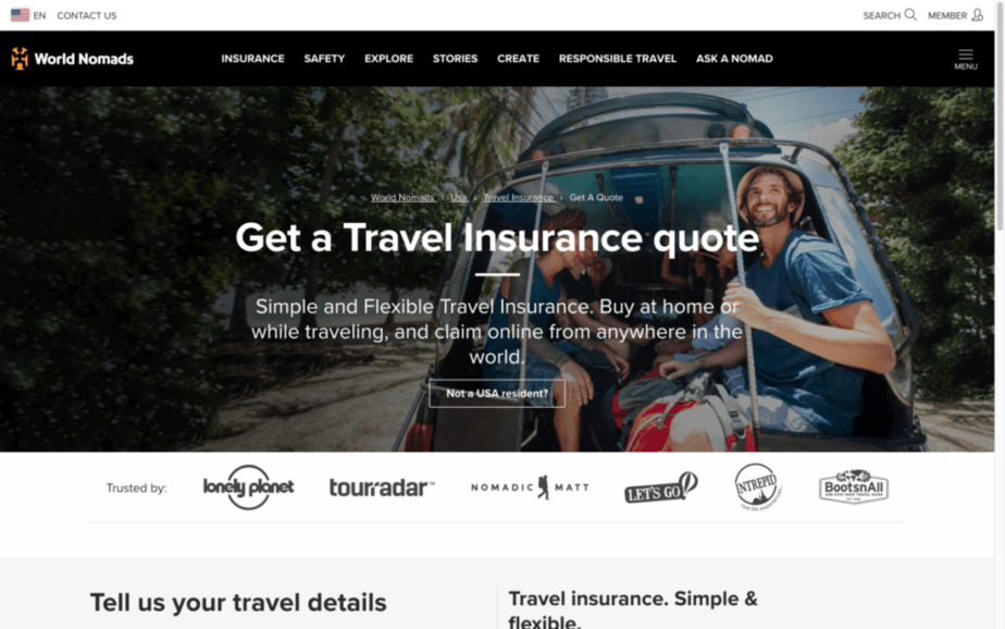 World Nomads Travel Insurance Screenshot