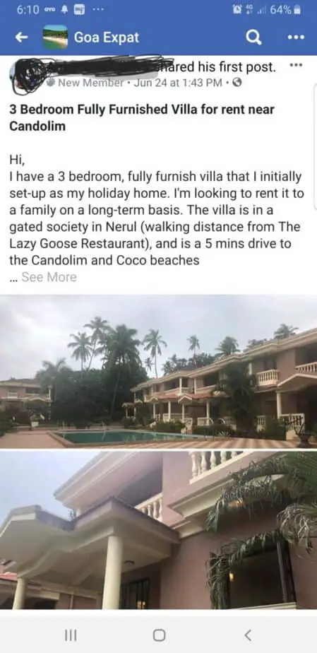 FB Group House Rental Goa