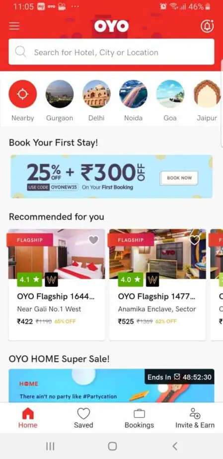 Oyo Rooms for booking hotels in India
