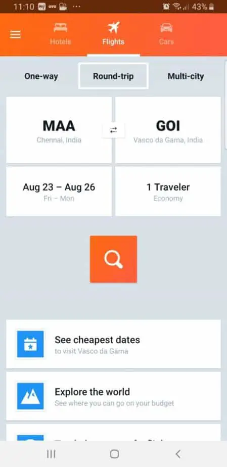 Kayak app for booking travel in India