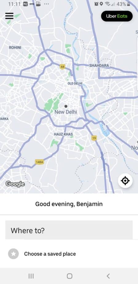 Uber app for booking travel in India