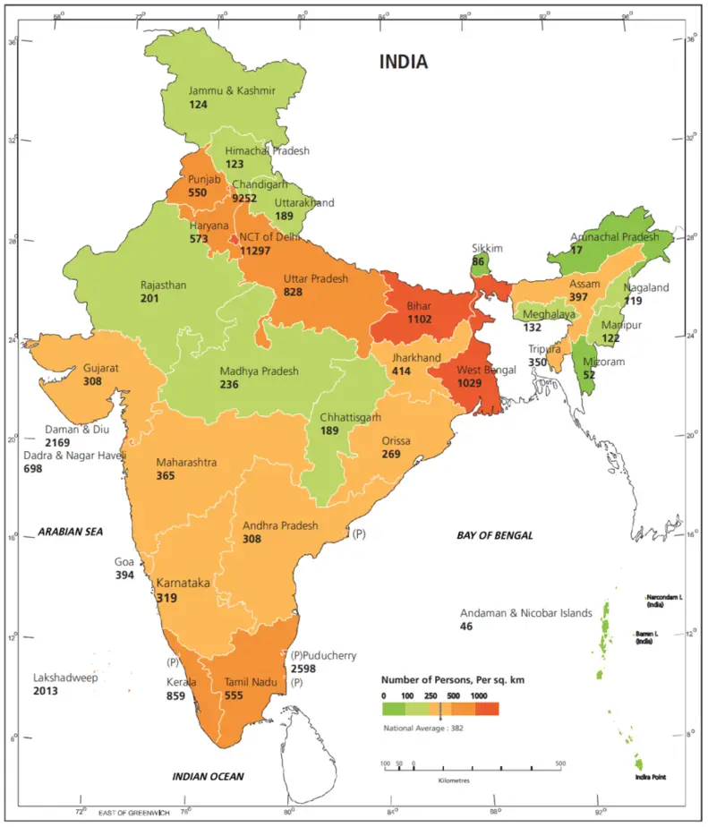 Плотность населения индии карта