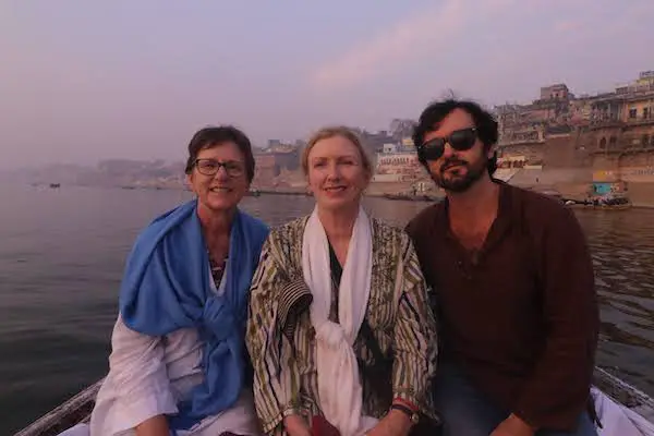 6 weeks in india mom cathy ben varanasi ganges morning boat ride sunrise