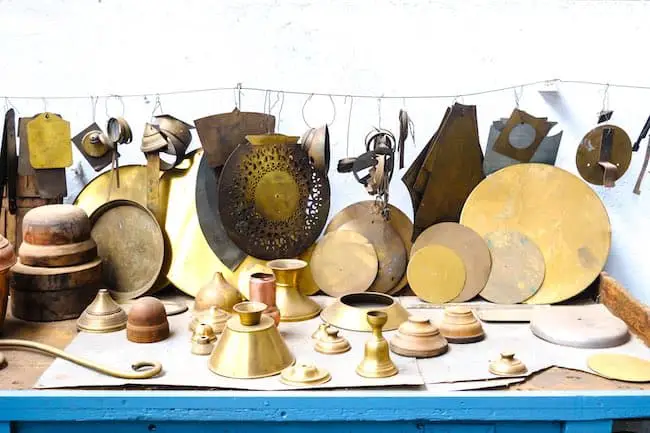 Brass materials in an old craft workshop.
