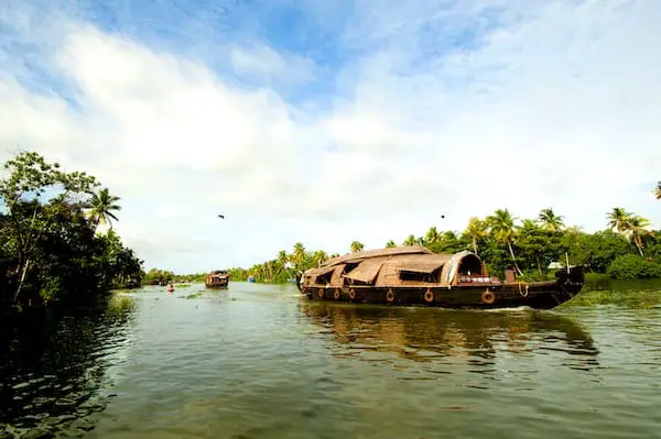 Houseboat on Kerala backwaters, in Alleppey, Kerala, India
