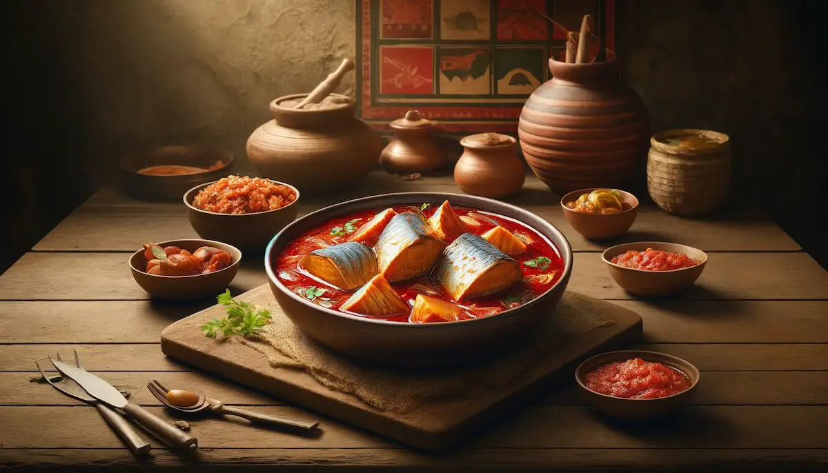 Mui Borok ai generated image that is realistic with cut seafood in a red sauce